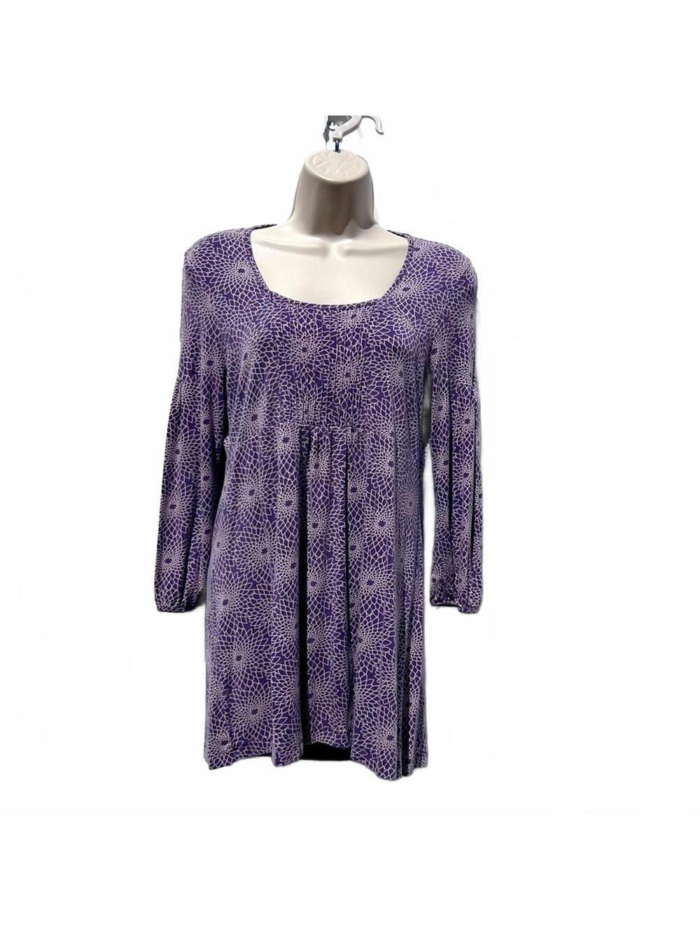 Boden Plum and Cream Pleated Front 1/2 Sleeve Tunic Top | Size 12